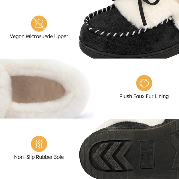 Women's Black Faux Fur Trapper Style Upper Wrap Memory Slipper Boot Shoes - Picture 3 of 6